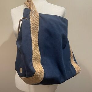 Kooba Navy Blue Canvas and Rope Large Tote Beach Bag